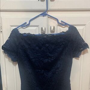 Elegant Navy Blue Lace Asymmetrical Dress